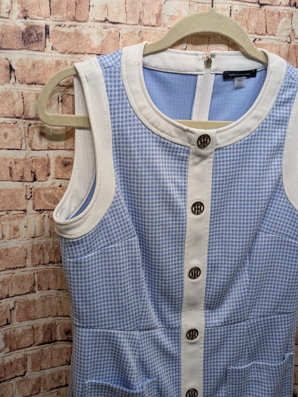 Tommy Hilfiger Blue & White Sleeveless Button-Front Shift Dress Size 6 - Picture 4 of 14
